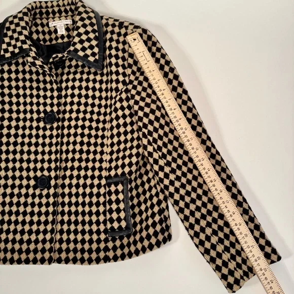 JM Collection Harlequin Wool Tweed Tan and Black Cropped Jacket - Punk Edgy - Picture 14 of 16